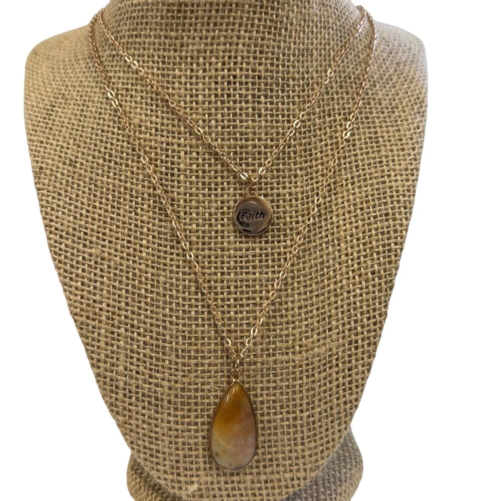10k gold filled chain. 2 stands faith charm and Jasper pendant handmade‎ NeW Box